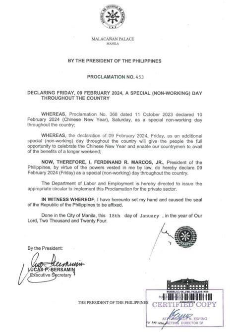 Copy of Proclamation No. 665 dated August 15, 2024 signed by .